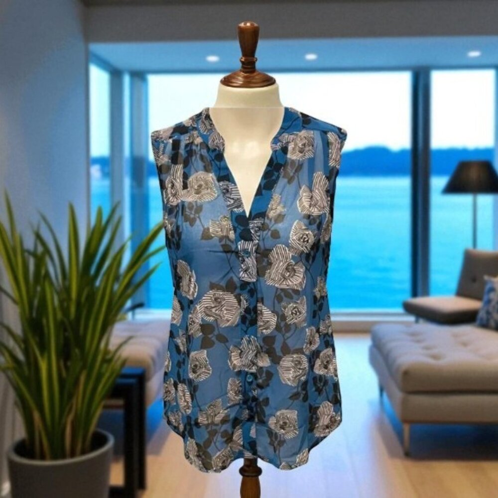 Cabi Engrave Sleeveless Floral Sheer Blouse